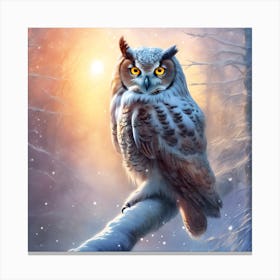 Brown Owl lit by Golden Sunlight in the Falling Snow Canvas Print