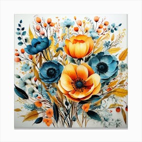 Watercolor Flowers Bouquet Canvas Print