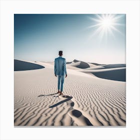 Man In Blue Suit Walking In Desert Canvas Print