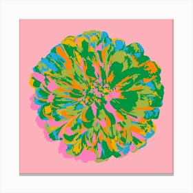 CHRYSANTHEMUMS Single Abstract Polka Dot Floral Summer Bright Flower in Green Blue Pink Yellow on Pale Pink Canvas Print