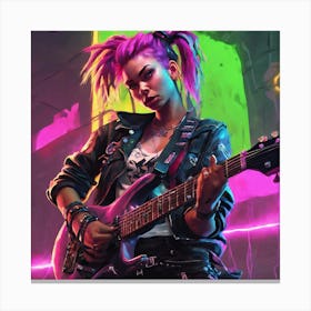 Cyberpunk Girl Playing Guitar Canvas Print