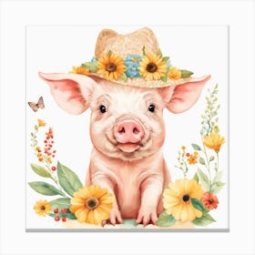 Floral Baby Pig Nursery Illustration (28) Canvas Print