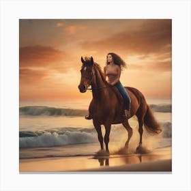 Girl Riding A Horse At Sunset Canvas Print