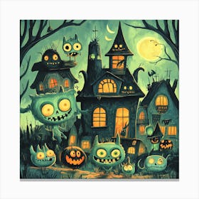 Halloween spooky night house Canvas Print