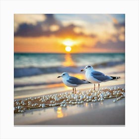 Seagulls On The Beach Canvas Print