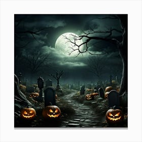 Art Landscape Pumpkin Holiday Design Halloween Fear Moon Skittish Green Grave Dark Scene (27) Canvas Print