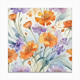 Watercolor Flowers Seamless Pattern Canvas Print