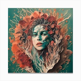 Woman With Flowers On Her Face Canvas Print