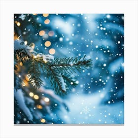 A Christmas Tree Branch Gleaming With Delicate Snowflakes In The Foreground A Merry Banner With Glo (2) 1 Canvas Print