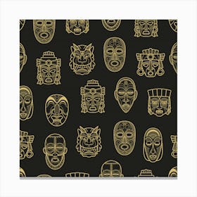Indian Aztec African Historic Tribal Mask Seamless Pattern Canvas Print