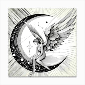 Angel on Moon - Abstract Line Art Illustration 244 Canvas Print