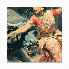 Woman Fighting A Bull Canvas Print