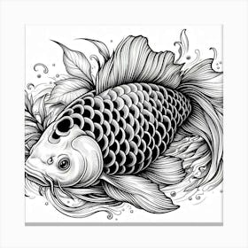 Line Art koi carp 1 Canvas Print