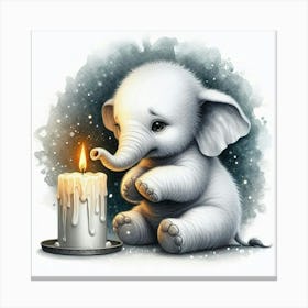 Little Elephant With Candle Canvas Print