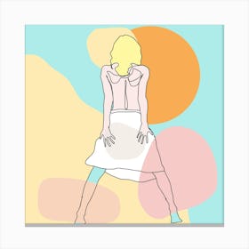 In Front To The Sun Line Art Girl In A Dress Canvas Print