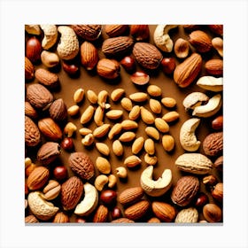 Nuts On A Brown Background Canvas Print