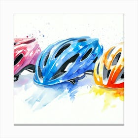 Watercolor Bicycle Helmets 1 Canvas Print