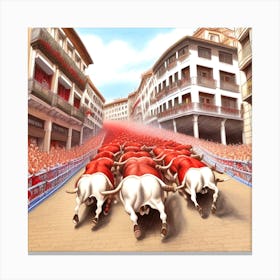 Bulls In The Street 1 Canvas Print