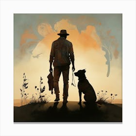 Boho Art Man and dog silhouettes Canvas Print