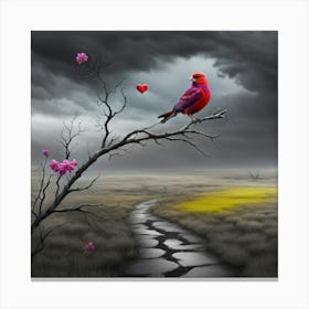 Red Bird On A Branch Canvas Print