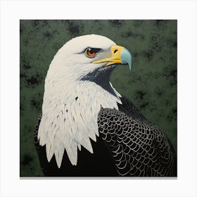 Ohara Koson Inspired Bird Painting Bald Eagle 3 Square Canvas Print
