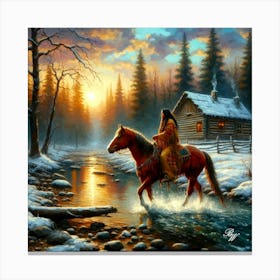 Native American Indian Crossing A Stream Copy Canvas Print