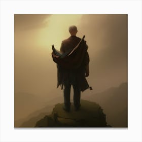 Man Standing On Top Of A Mountain Canvas Print