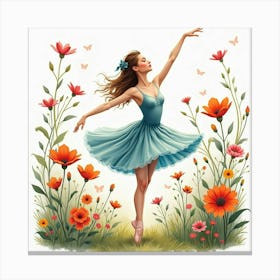 Watercolor Ballet With Vibrant Garden Of Fantasy Blooms 1 Canvas Print