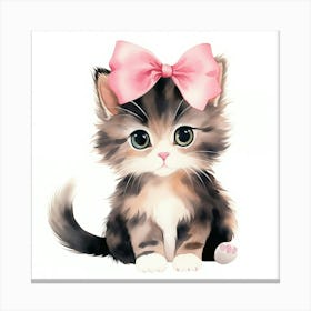 Cute Kitten With Pink Bow 3 Canvas Print