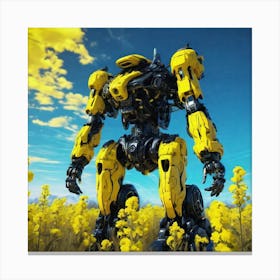 Robot In A Field Of Yellow Flowers 2 Canvas Print