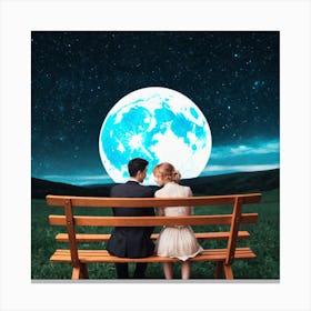 Couple Sitting On Bench Under Moon 3 Canvas Print