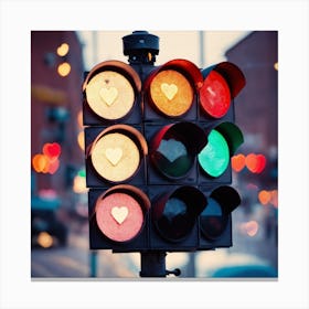 Close Up Of A Traffic Light With Heart Shaped Ligh (3) Canvas Print