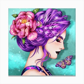 Girl With Purple Hair And A Butterfly Canvas Print