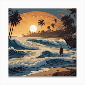 Erin Hanson & Donato Giancola & Nicolas De Stael, Full Moon, Sandy Parking Lot, Surfboards, Palm Tre (2) Canvas Print