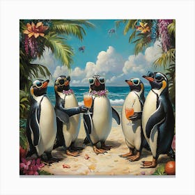 Tropical Penguin Beach Party Fun 5 Canvas Print