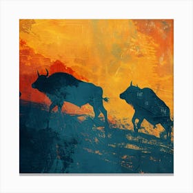 Bulls In The Sunset Canvas Print