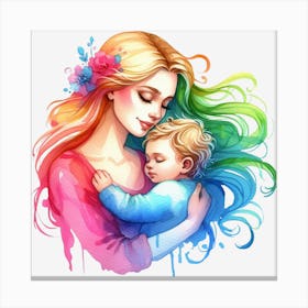 Mother And Child - Watercolor Mothers Day 2 Canvas Print