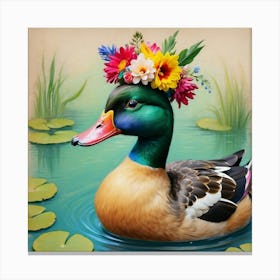 Duck With Flowers 2 Canvas Print