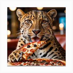 Leopard Eating Pizza Canvas Print