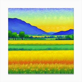 Serene Farm Life Sunset Over the Fields Wheat Field At Sunset Canvas Print