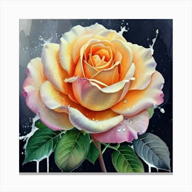 Orange Rose With Water Drops Canvas Print