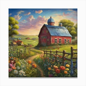Red Barn In The Countryside Canvas Print