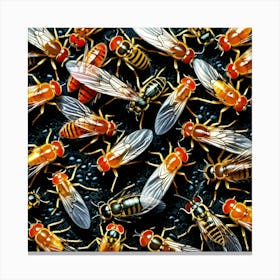 Flies On A Black Surface Canvas Print