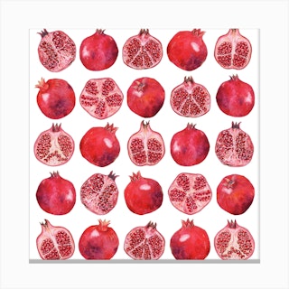 Repeat Pattern Pomegranate Square Canvas Print
