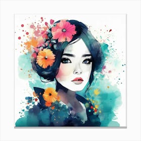 pop art watercolour flower girl 4 Canvas Print