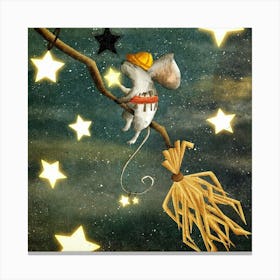 Mouse On A Broomstick Canvas Print