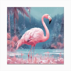 Digital Oil, Flamingo Wearing A Winter Coat, Whimsical And Imaginative, Soft Snowfall, Pastel Pinks, (2) Canvas Print