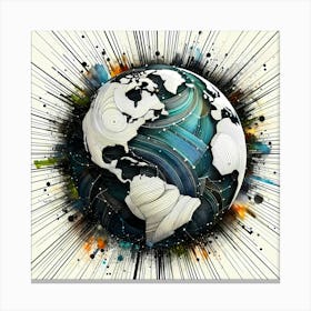 Earth Globe - Abstract Line Art Illustration 95 Canvas Print