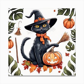 Cute Cat Halloween Pumpkin (67) Canvas Print