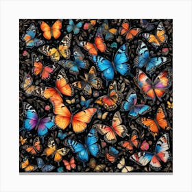 Butterflies On A Black Background 1 Canvas Print